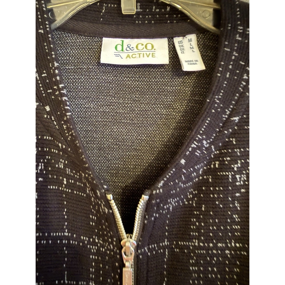 Denim & Co. Active Plaid Jacquard Zip Front Bomber Jacket Black Size Medium - Picture 3 of 6
